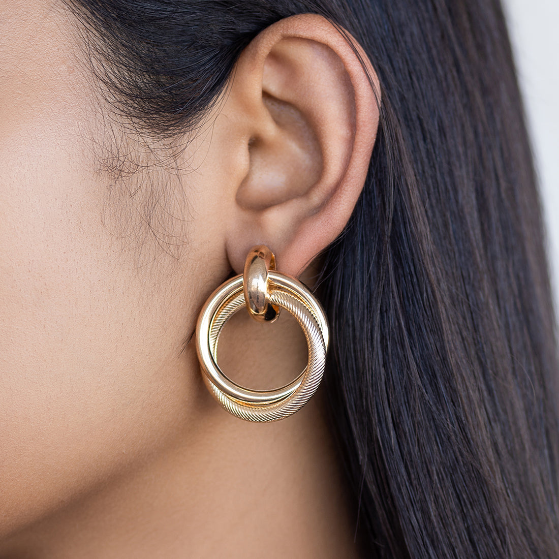Contemporary Bold Gold-Toned Oversized Circular Layered Stud Earrings