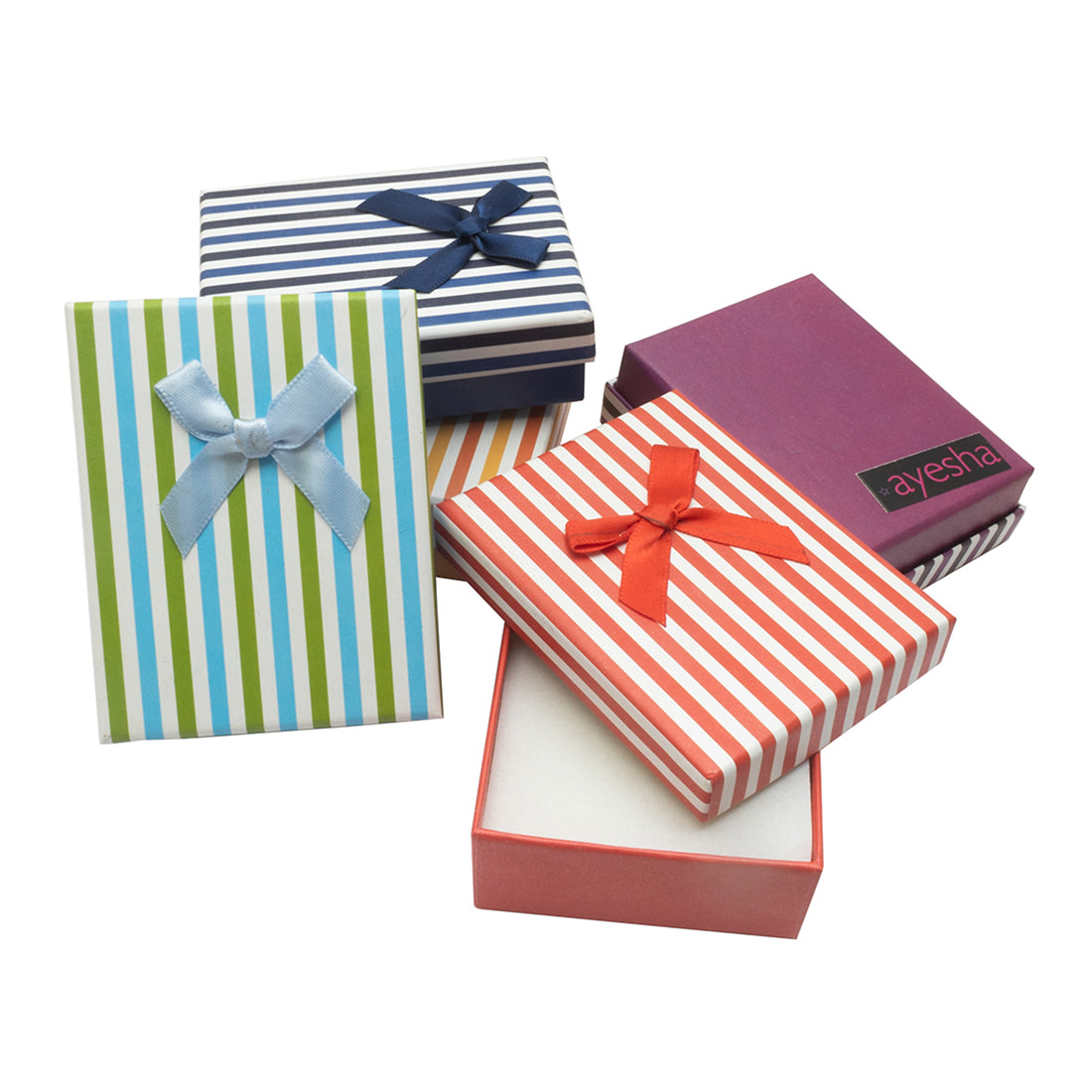 Set of 5 Multicolor Red, Purple, Blue, Yellow & Navy Blue Striped with Ribbon Gift Box Set