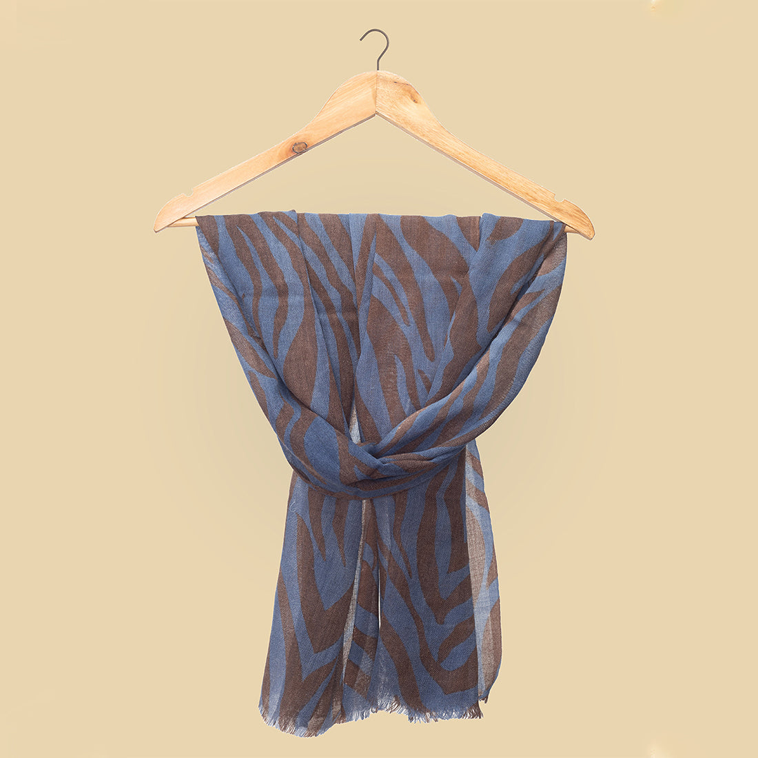 Ayesha Chic And Bold Blue And Brown Zebra Stripe Woolen Scarf