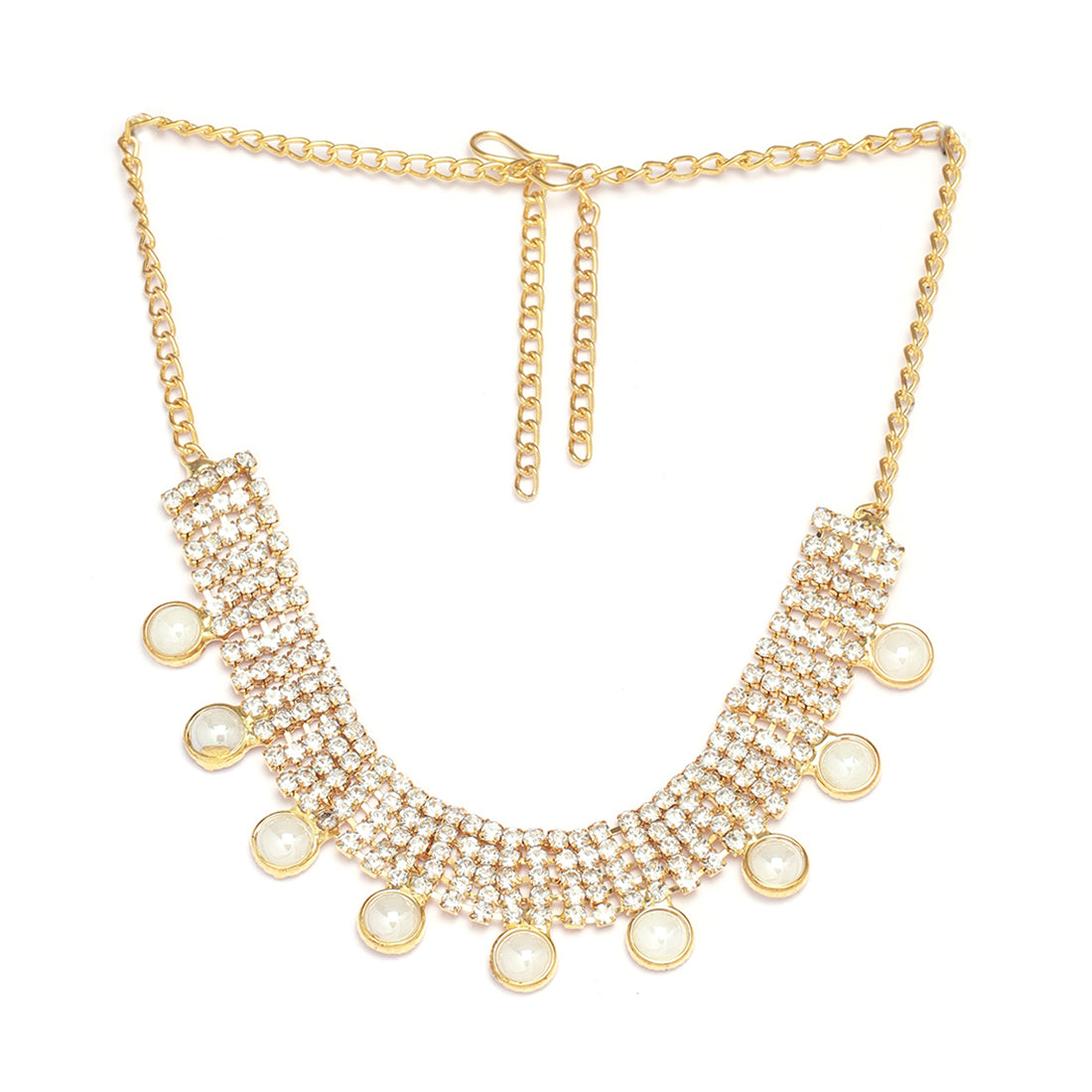 Gold-Toned Five-Row Diamonti And Pearl Drops Necklace