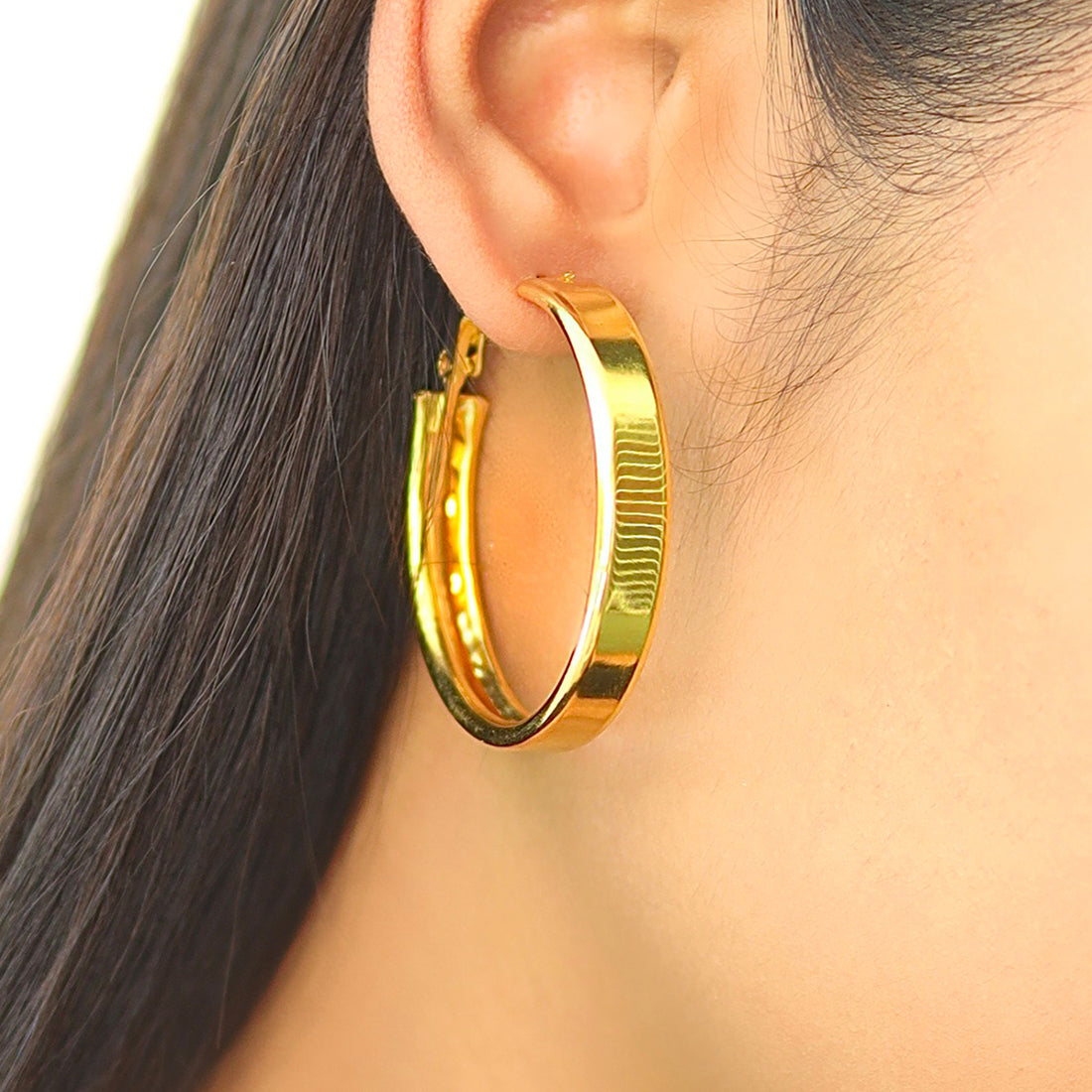 Set Of 2 Metallic Gold-Toned Long Circular Drop Earrings & Hoop Earrings