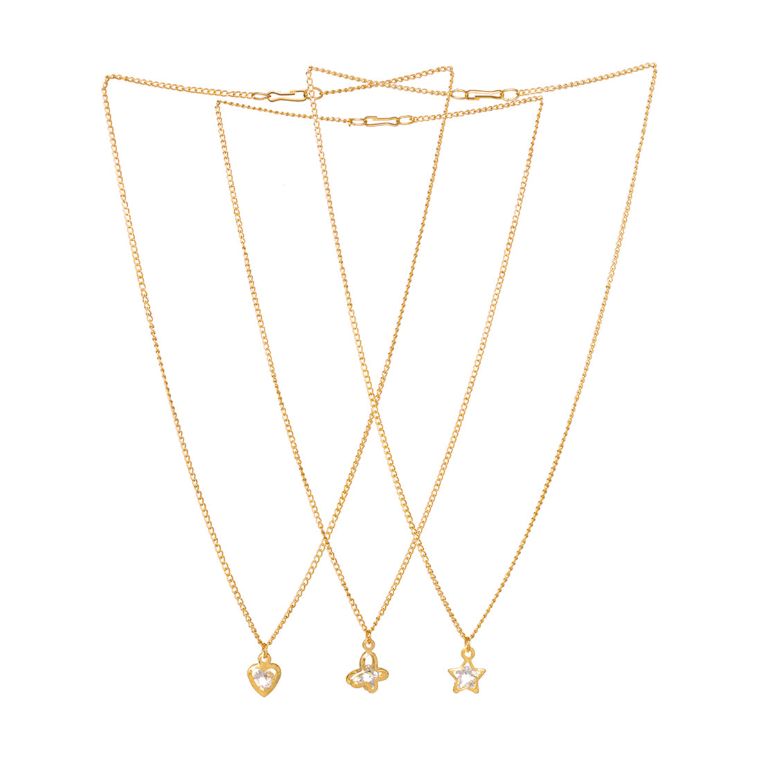 Star, Butterfly And Heart Pendant Necklace With Diamonti