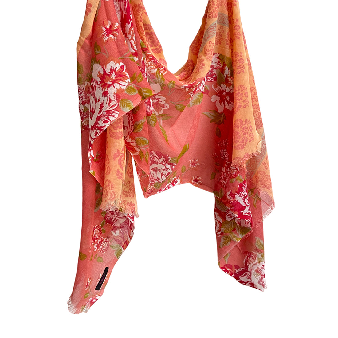 Orange & White Double Shaded Abstract Rose Floral & Motifs Printed Viscose Scarf