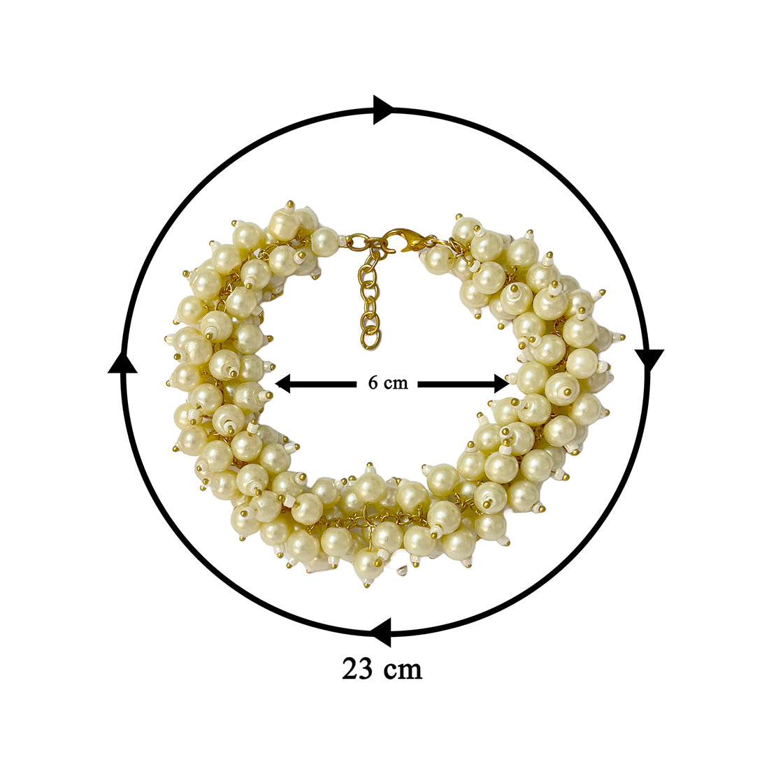 White and Gold Pearl Studded Evening Party Set of Necklace, Earrings & Bracelet for Women