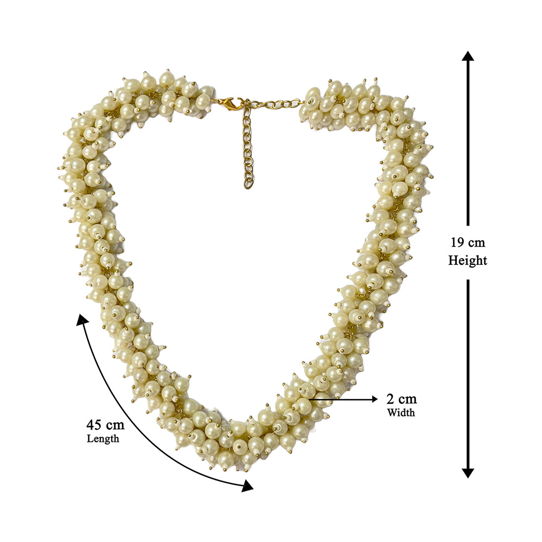 White and Gold Pearl Studded Evening Party Set of Necklace, Earrings & Bracelet for Women