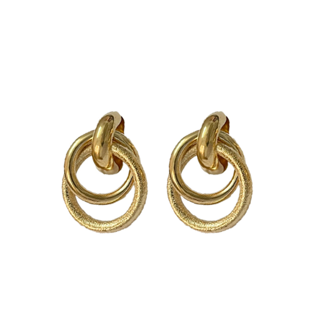 Contemporary Bold Gold-Toned Oversized Double Ciruclar Layered Stud Earrings