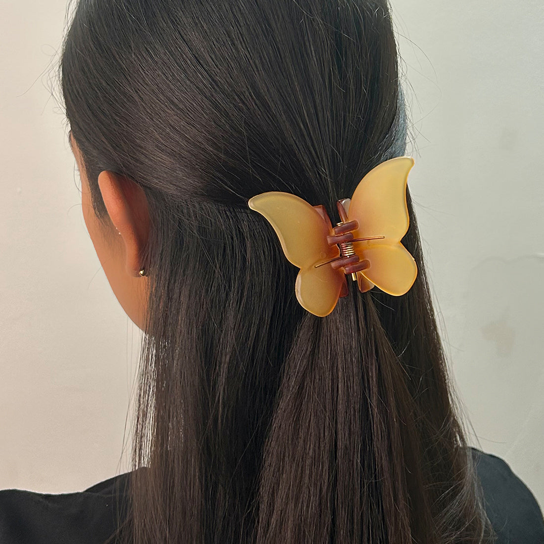 Set of 3 Pink, Grey & Yellow Ombre Matte Butterfly Clutch Claw Hair Clips