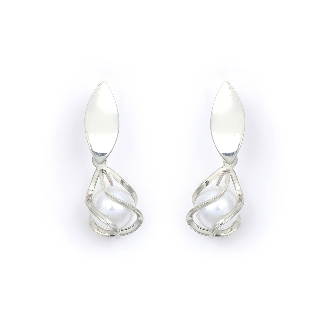 Chic Silver-Toned Earrings With Lustrous Pearl Drops.