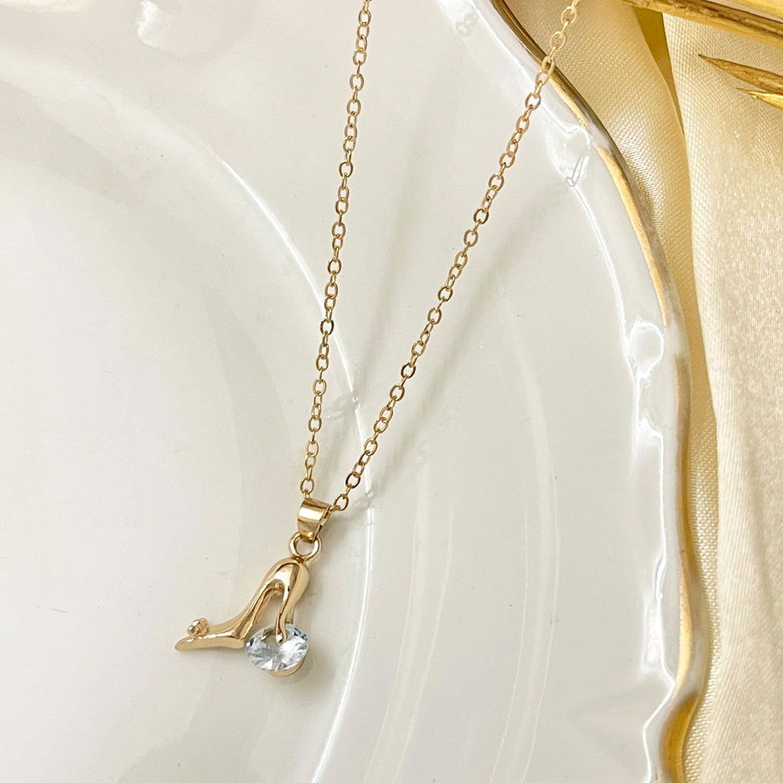 Ayesha Mini Stiletto & Diamante Stud Pendant Gold-Toned Necklace