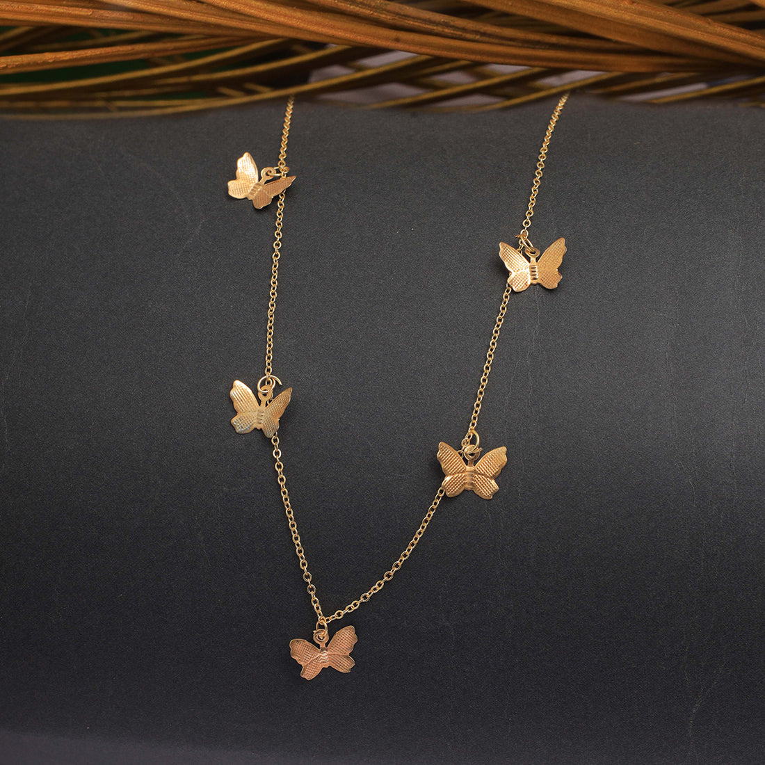 Butterfluies Single Layer Dainty Gold Necklace - Multiple Flying Butterflies