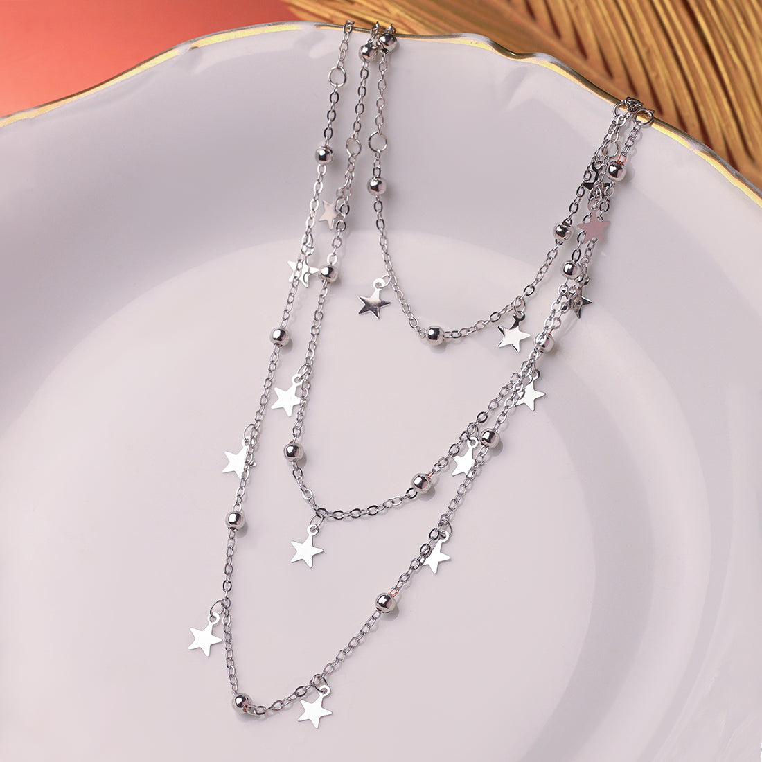 Contemporary Triple Layer Silver Party Necklace