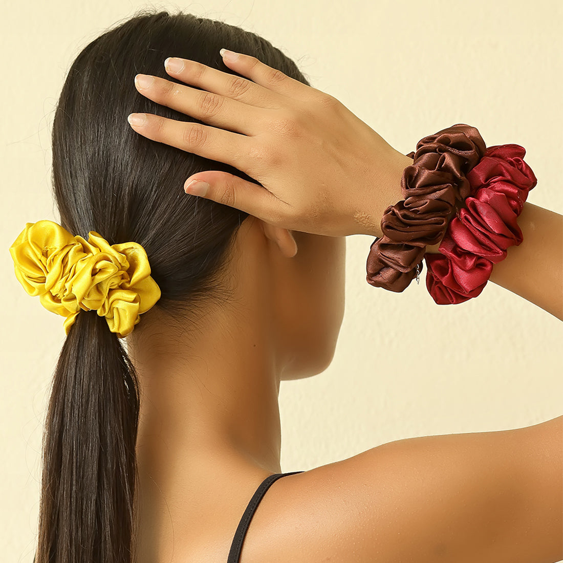 Set Of 3 Stylish Colorful Satin Scrunchie Hair Ties
