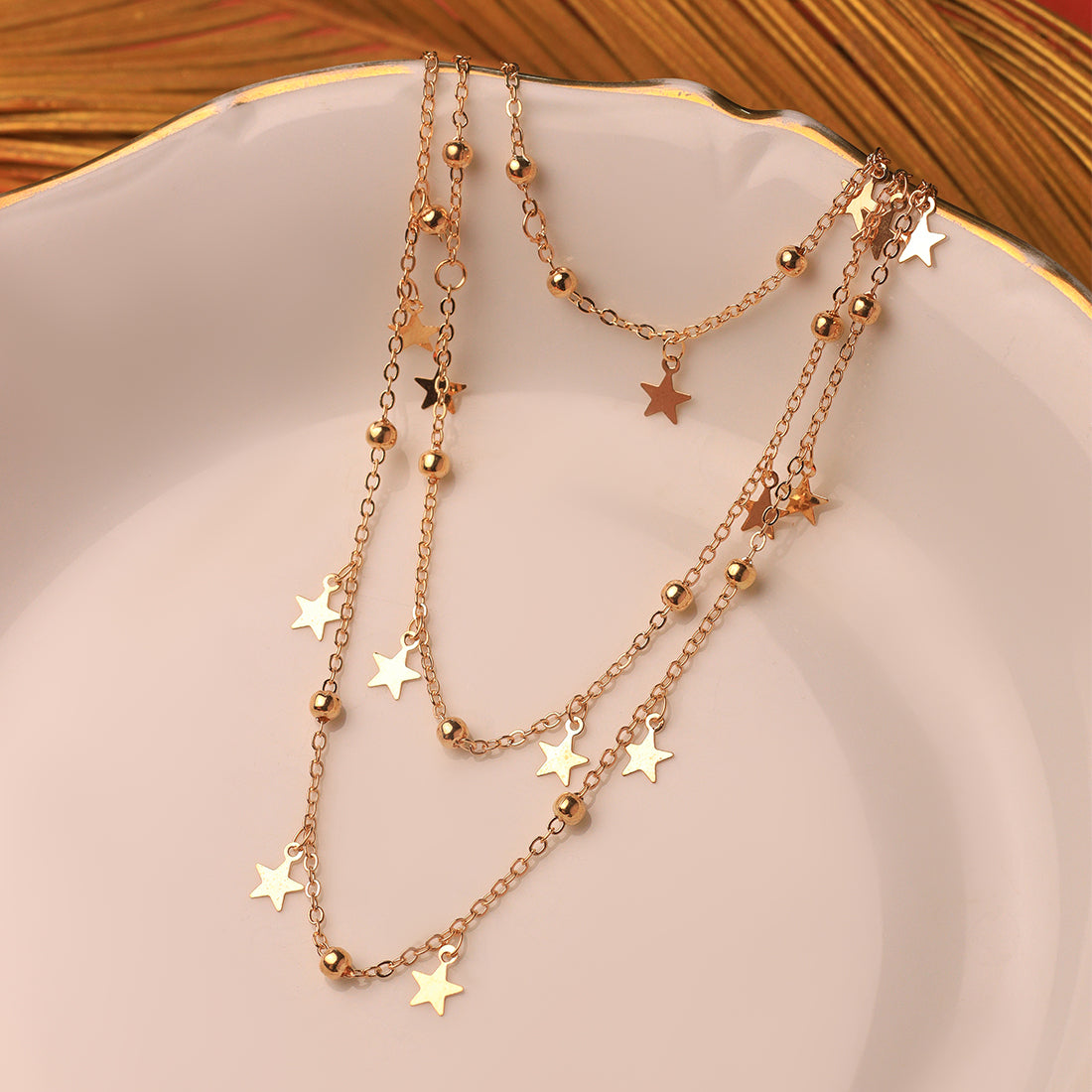 Contemporary Triple Layer Gold Party Necklace