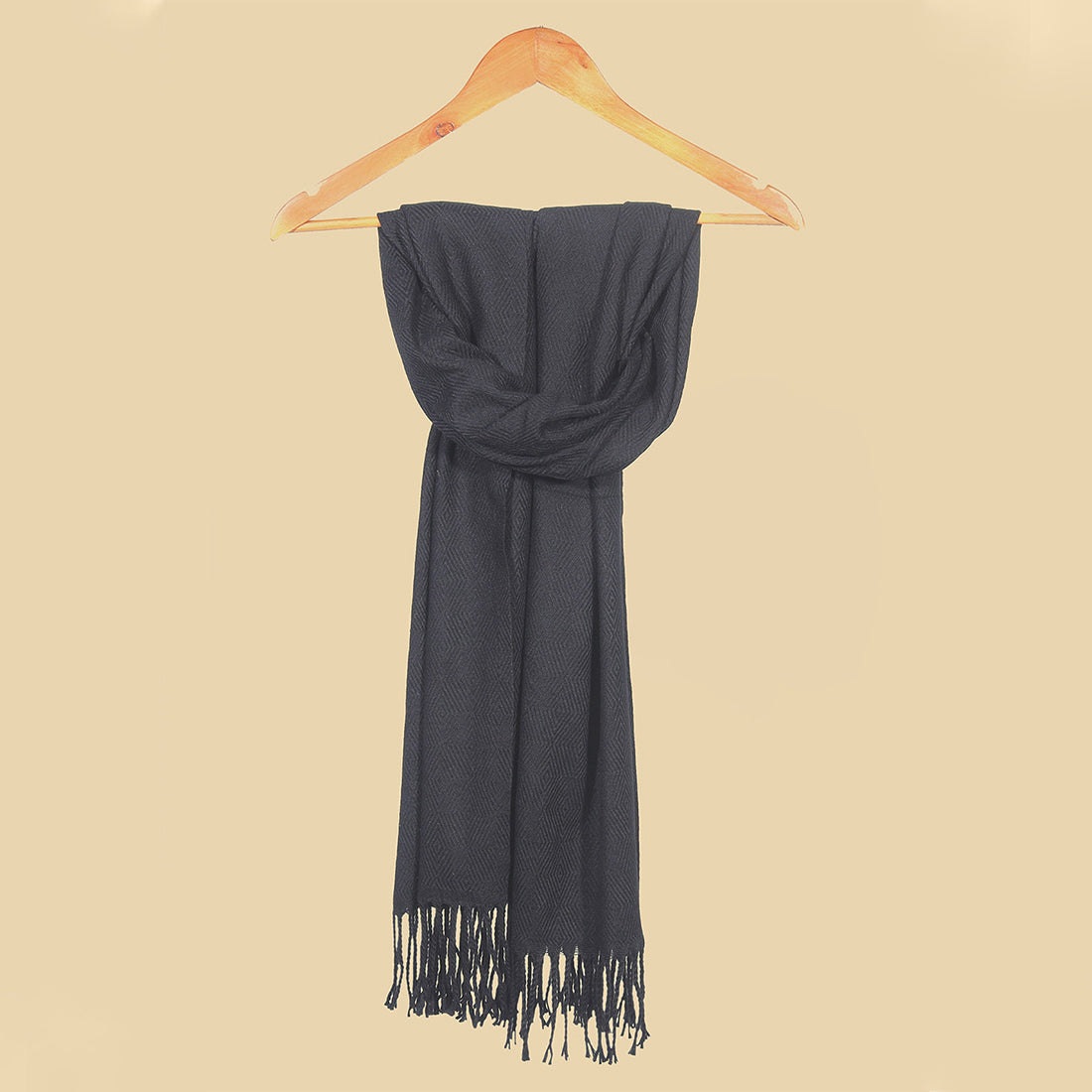 Black Acrylic Winter Scarf with Long Fringes