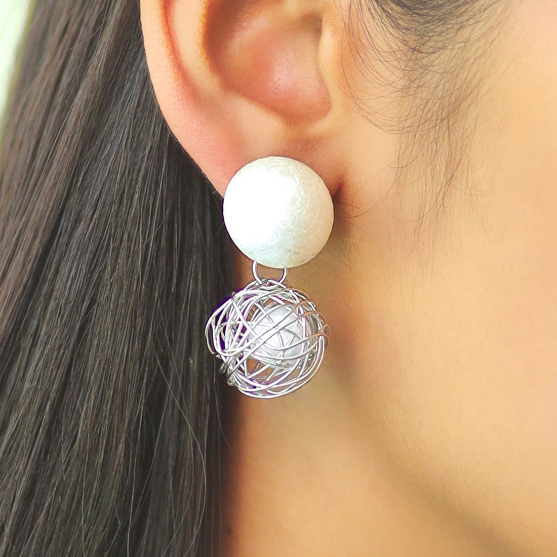 Quirky Silver-Toned Short Pearl Drop Earrings