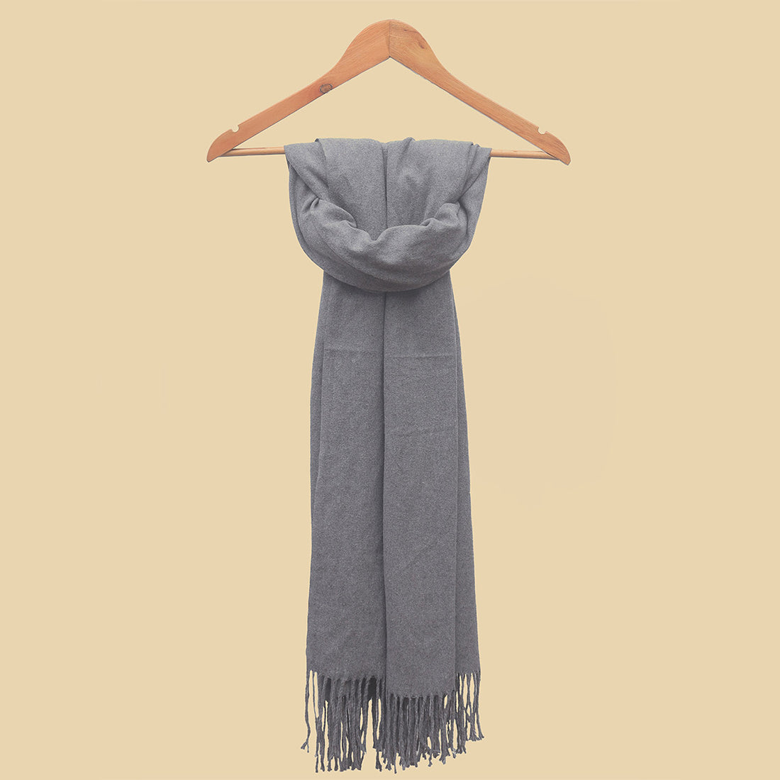 Ayesha Grey Acrylic Winter Scarf with Long Fringes - Special Cashmere-Like Feel