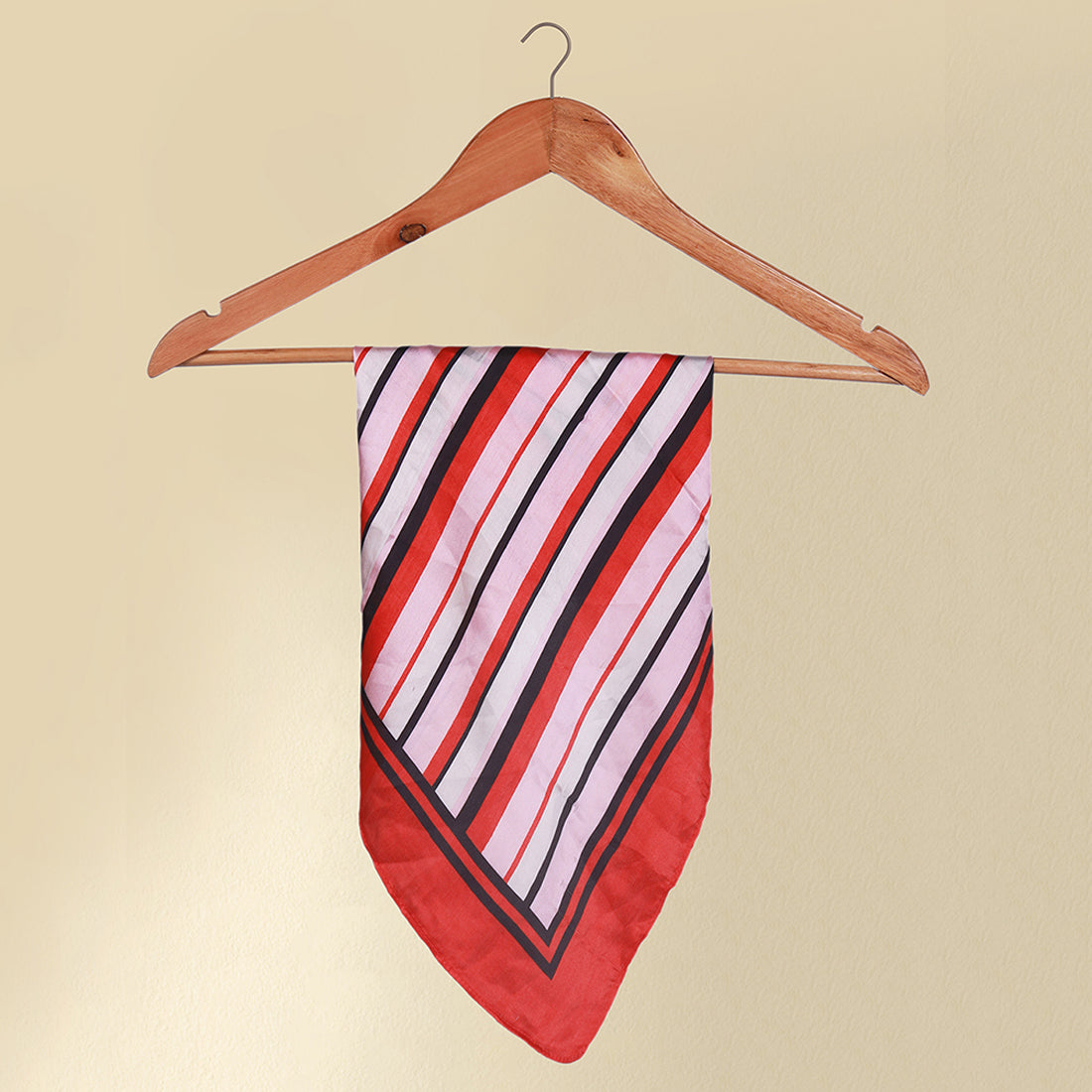 Red-Bordered Pink Striped Satin Scarf