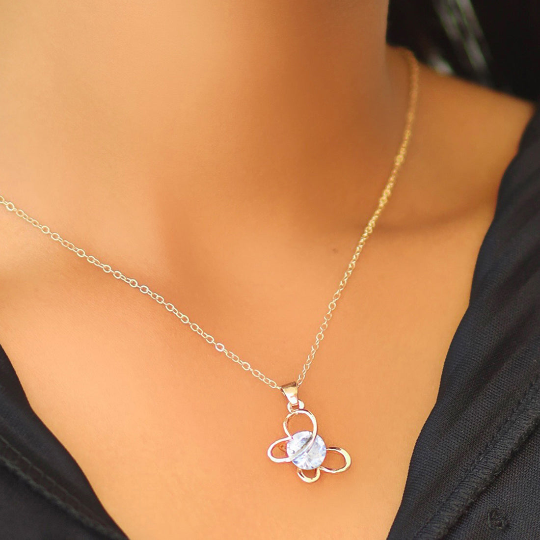 Butterfly Diamante Stud Gold-Toned Mini Pendant Necklace