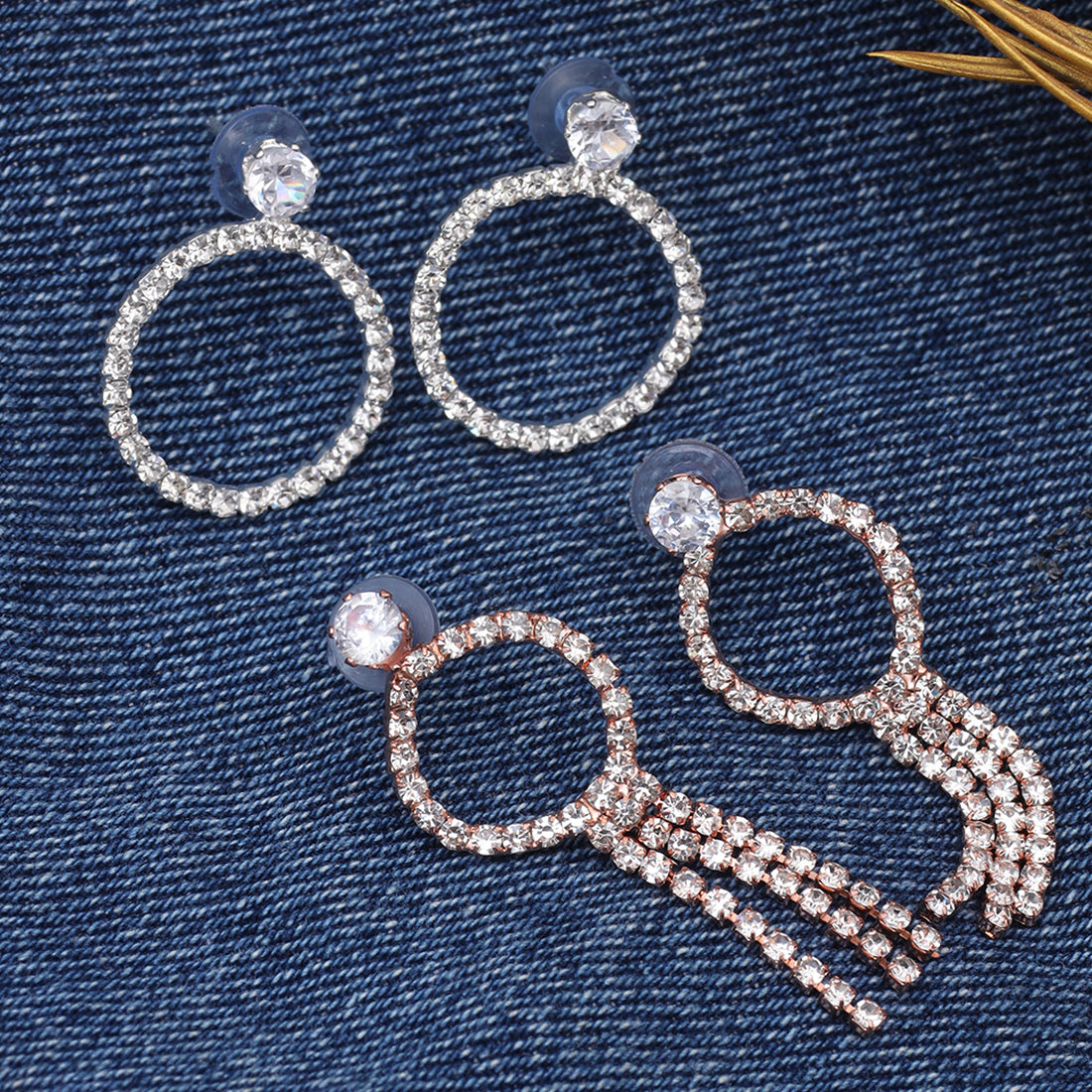 Set Of 2 Multi Color Circular And Tassels Diamonti Earrings.