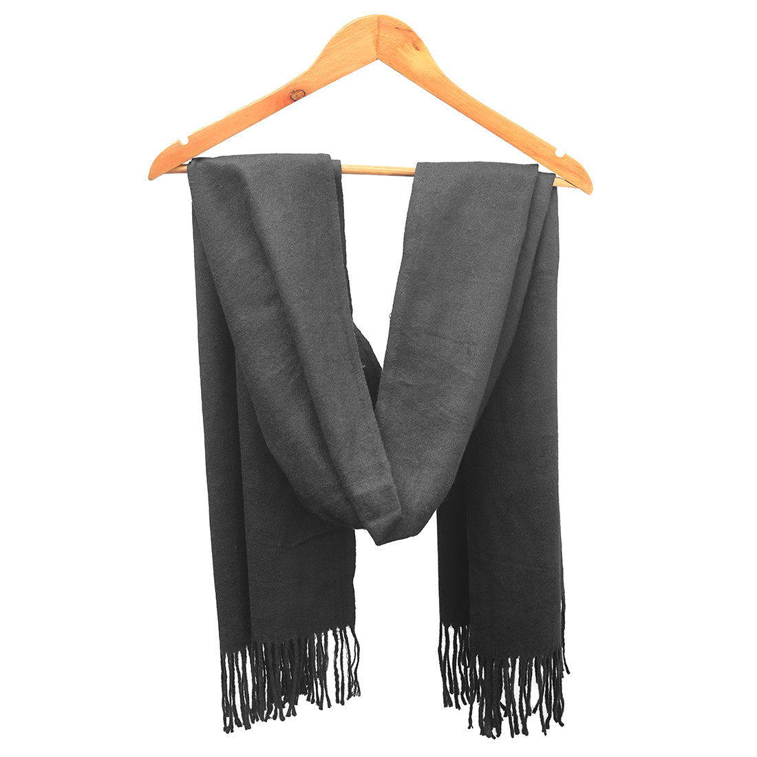 Ayesha Classic Black Winter Scarf With Fringes