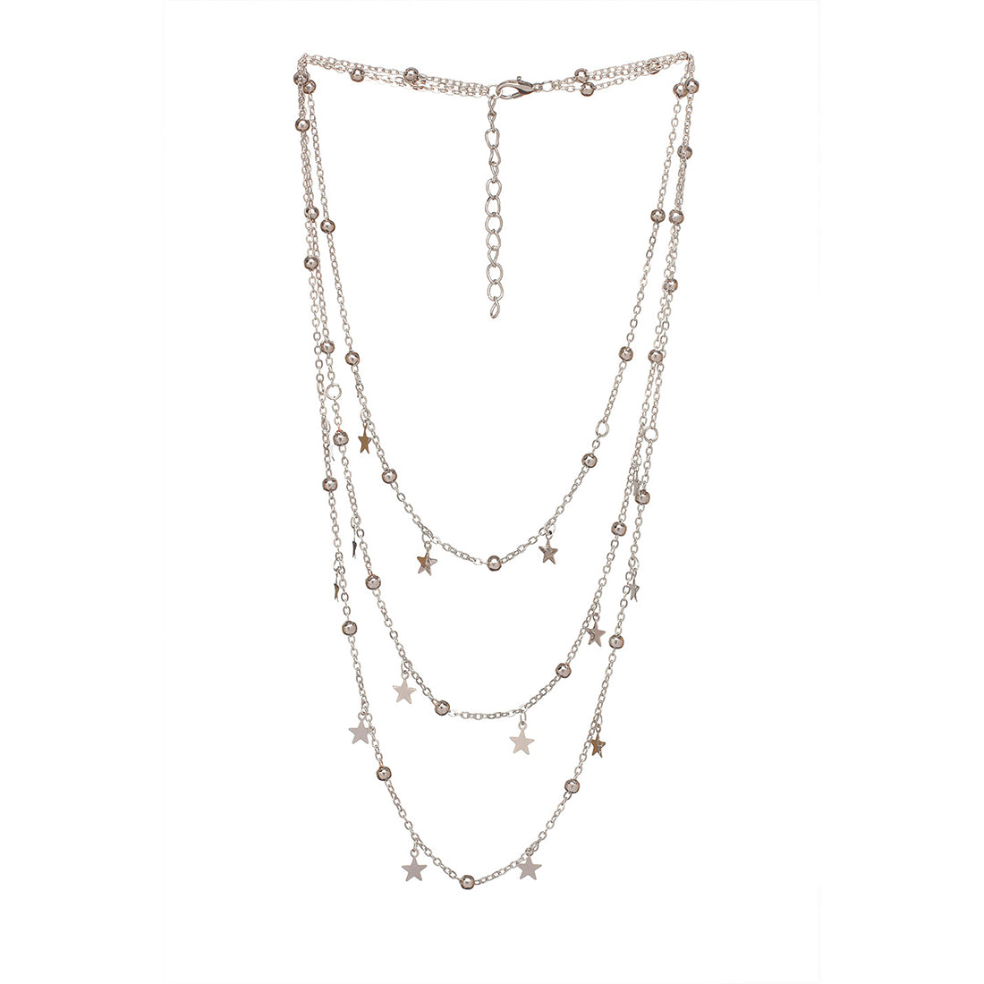 Contemporary Triple Layer Silver Party Necklace