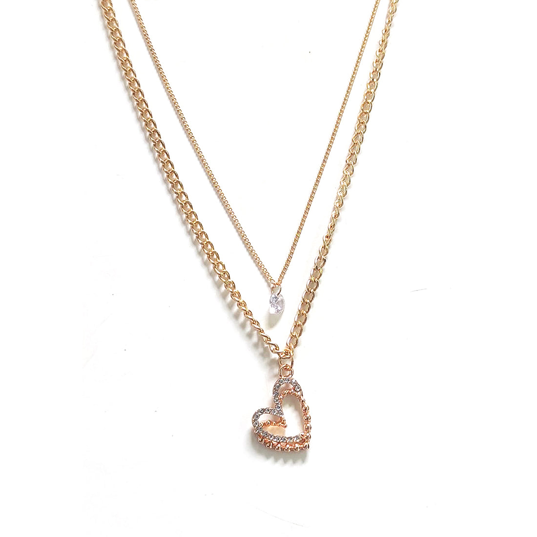 Double-Layered Necklace With Heart And Diamonti Pendants