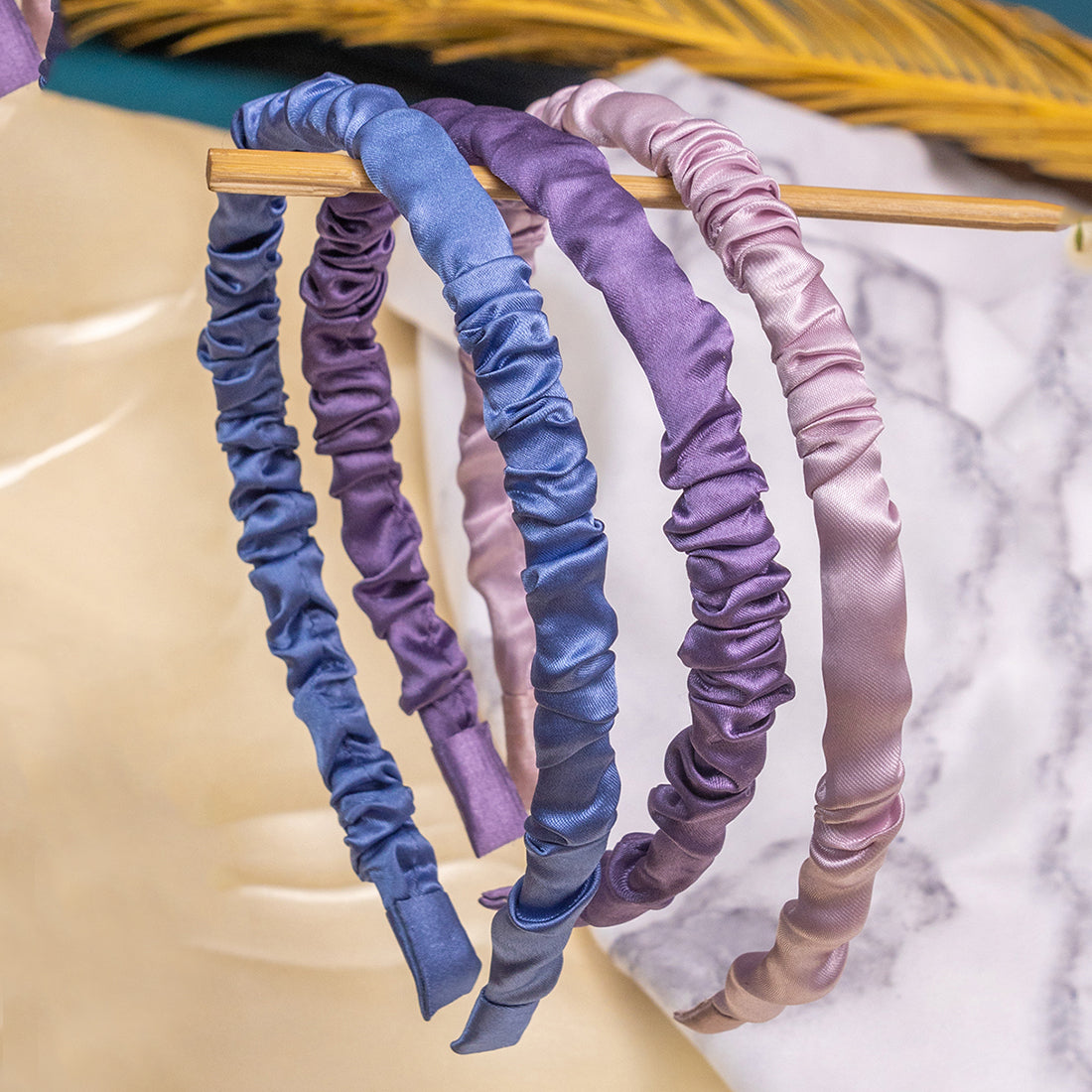 Set of 3 Blue, Violet & Purple Scrunched Satin Hair Bands
