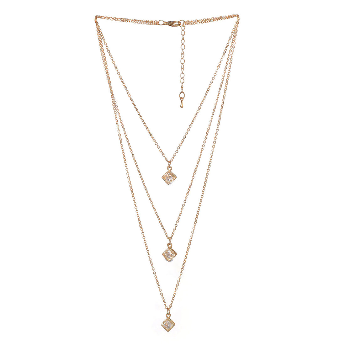 Triple Layer Gold Necklace - 3D Cube with Diamante