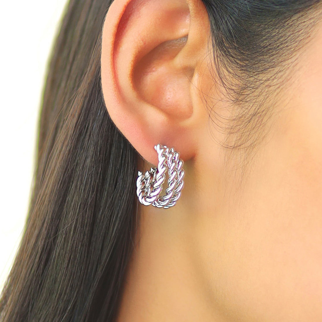 Set Of 2 Gold & Silver Layered & Twisted Open-Hoop Earrings