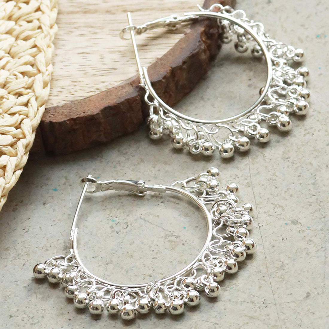 Silver-Toned Ethnic Hoop Earring for Daily and Evening Wear for women