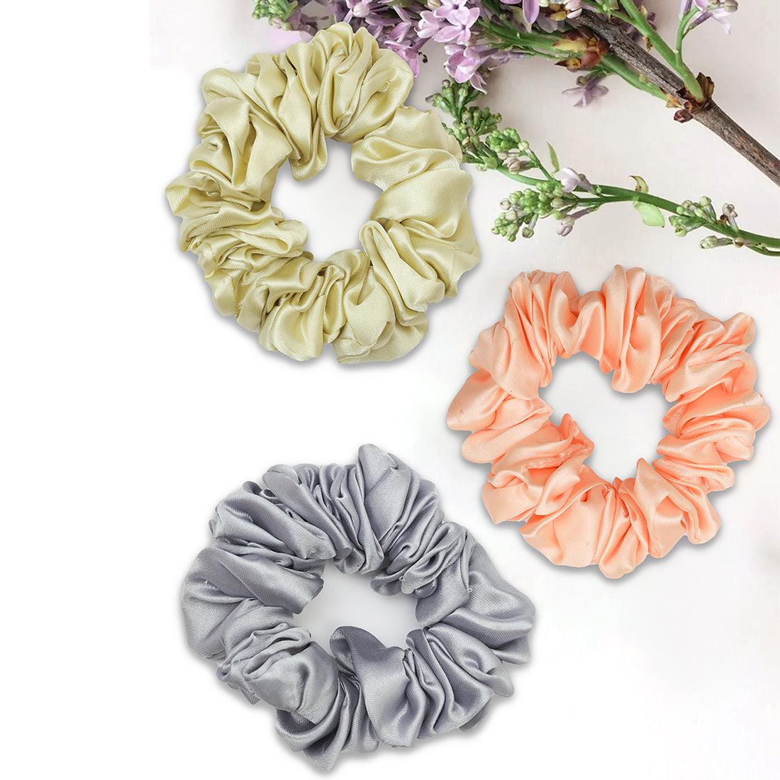 Set Of Three Multicolor Stylish Satin Scrunchie Hair Ties