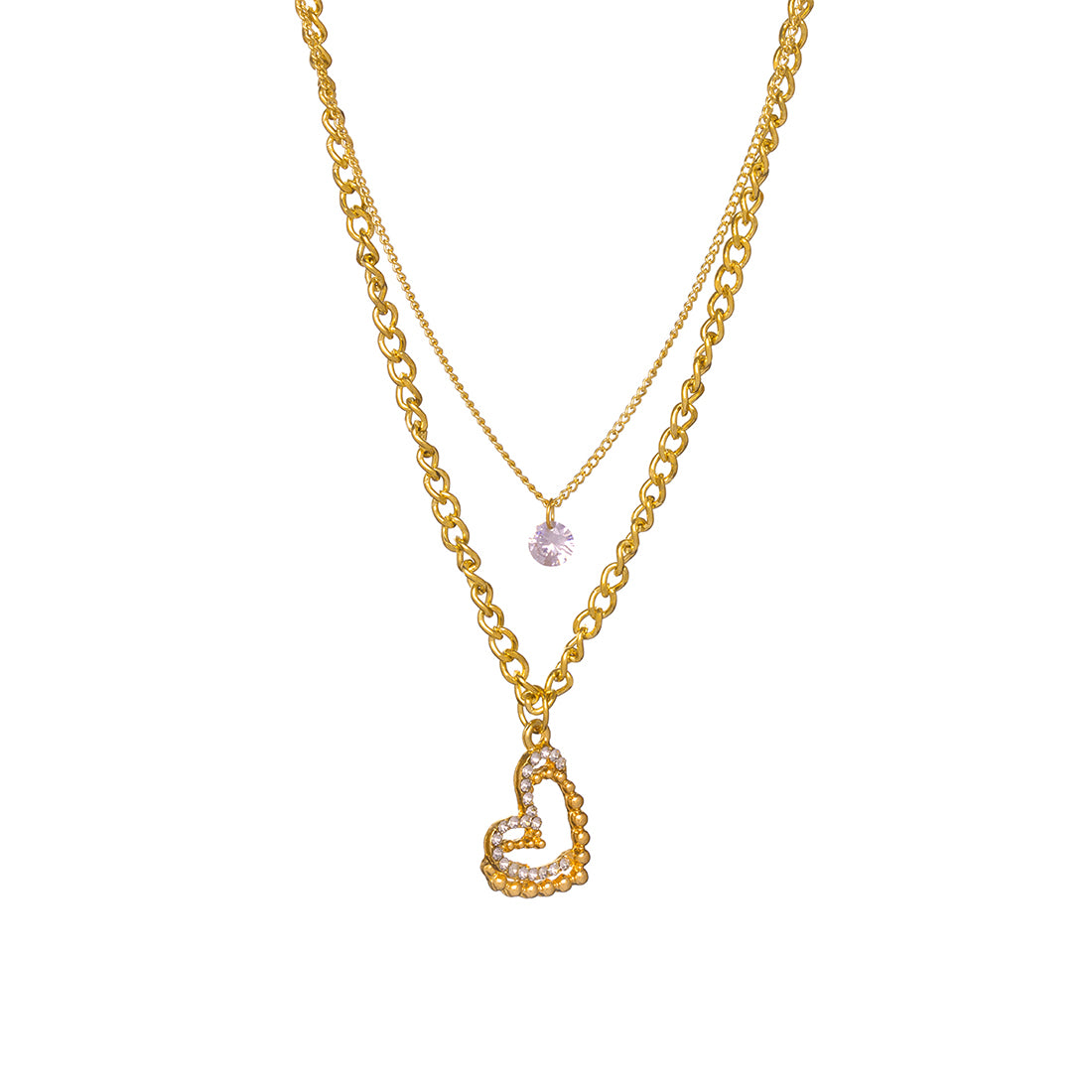 Double-Layered Necklace With Heart And Diamonti Pendants