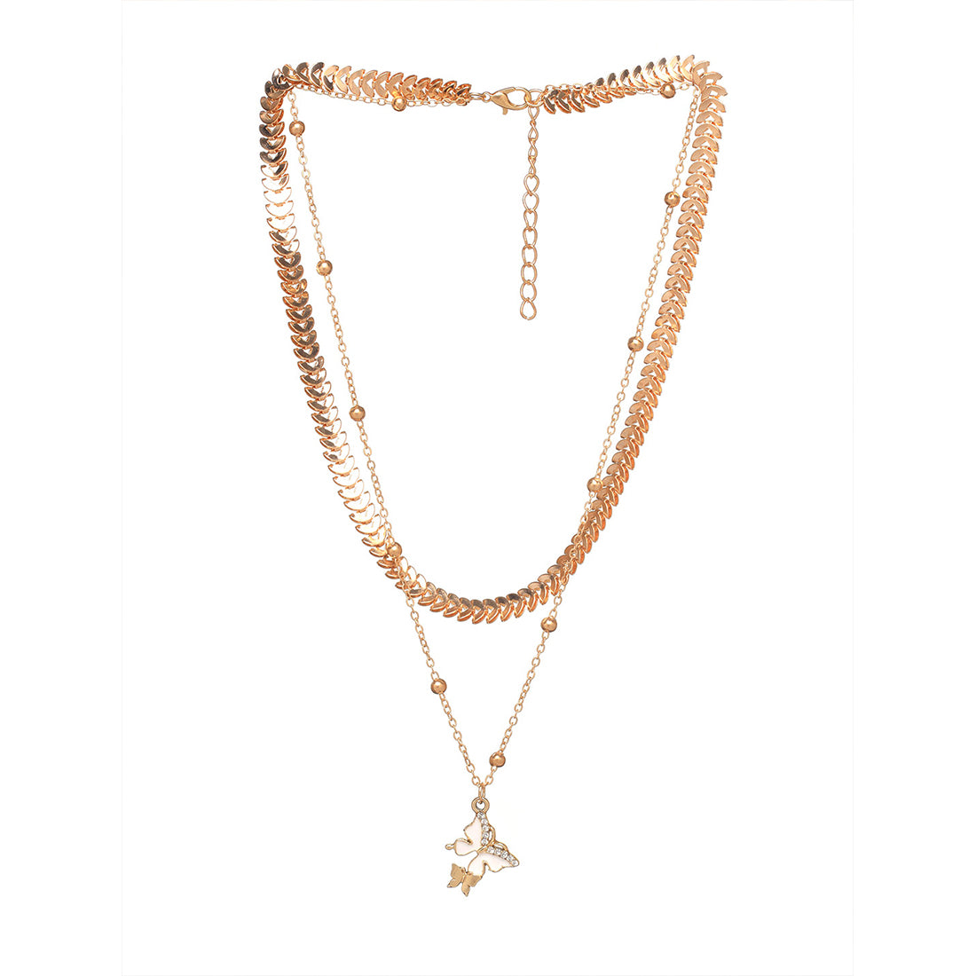 Chic & Trendy Two Layered Gold Necklace with Double Butterfly Pendant