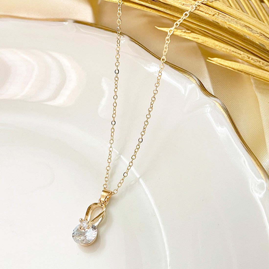 Ayesha Mini Oval with Diamante Stud Pendant Gold-Toned Necklace