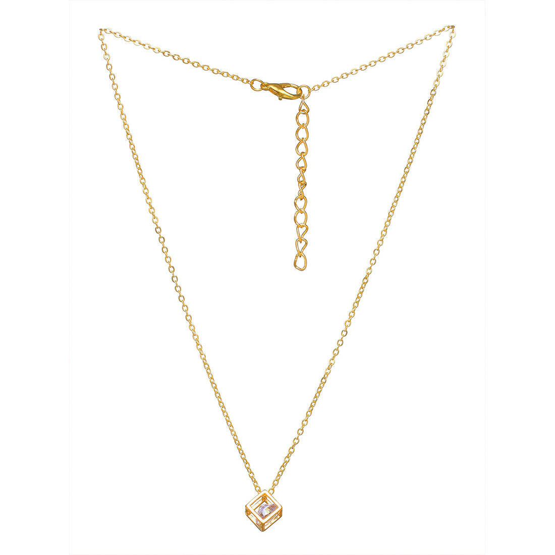 Single Layer Dainty Gold Necklace - 3D Cube with Diamante