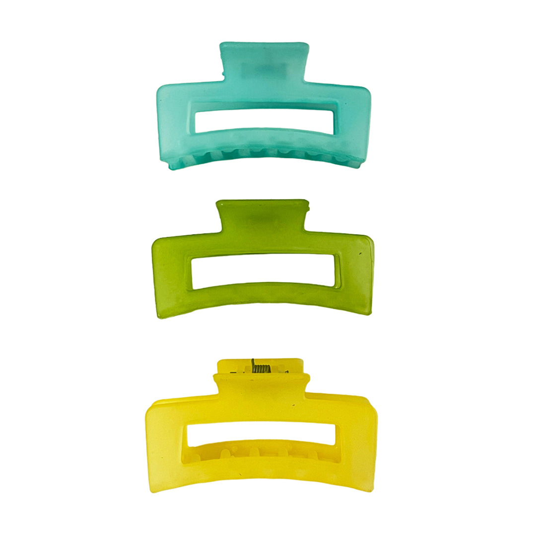 Set of 3 Oversized Neon Green, Yellow & Blue Rectangular Matte Finish Hair Clutch Claw Clips