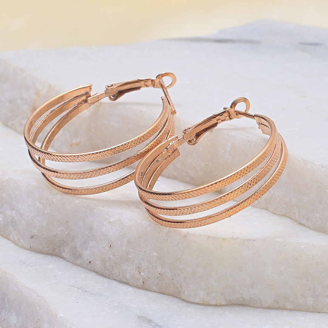 Stylish Triple Layer Rose Gold Hoop Earring