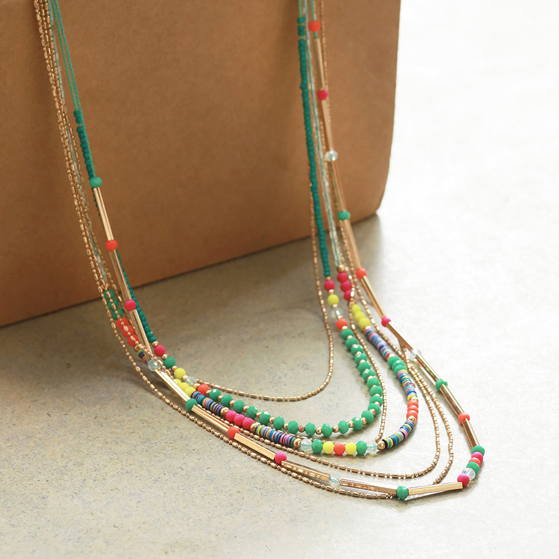 Multicolored Beaded with Dainty Chains Boho Party Multilayered Necklace for women