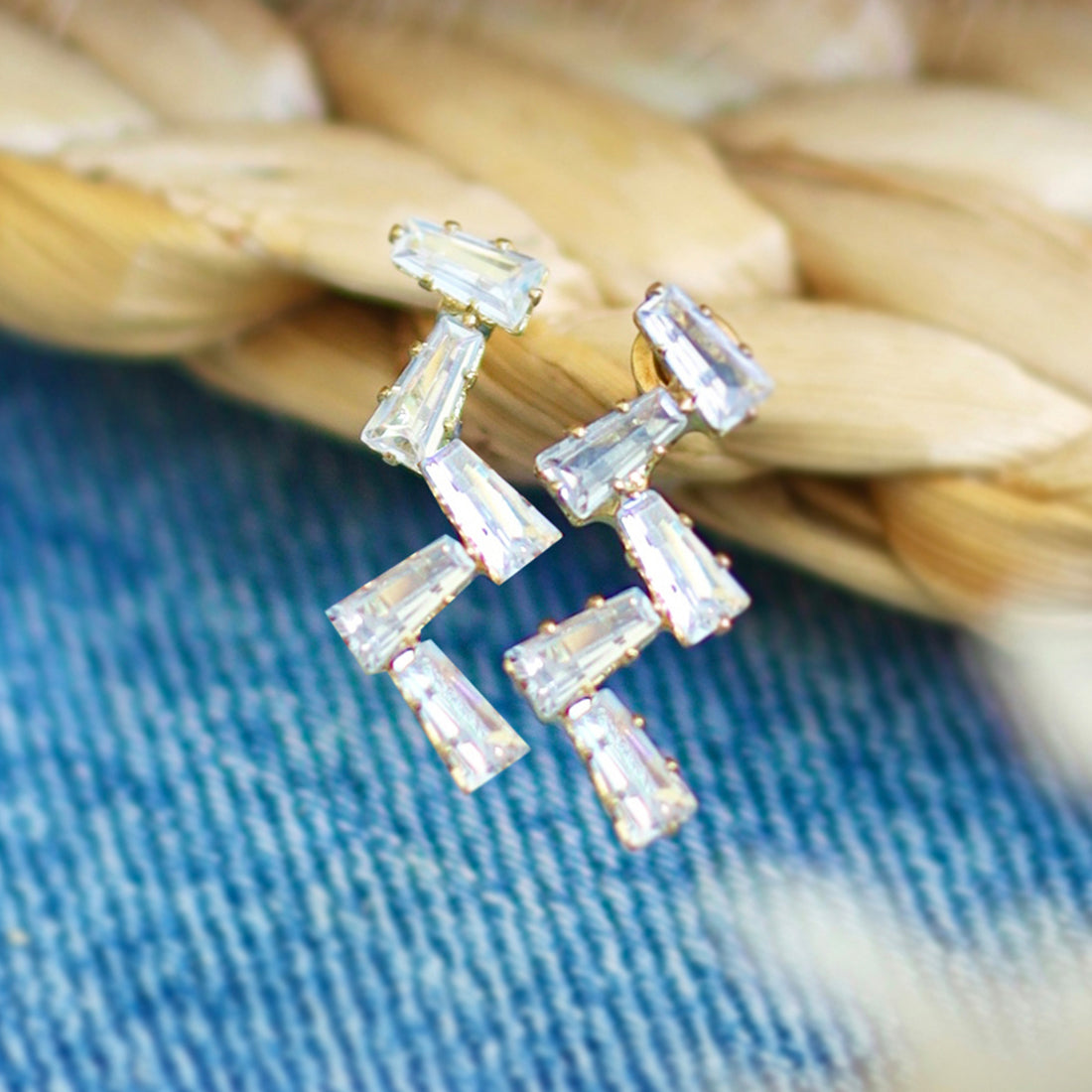 Rhinestone Studded Criss-Cross Gold-Toned Stud Earrings