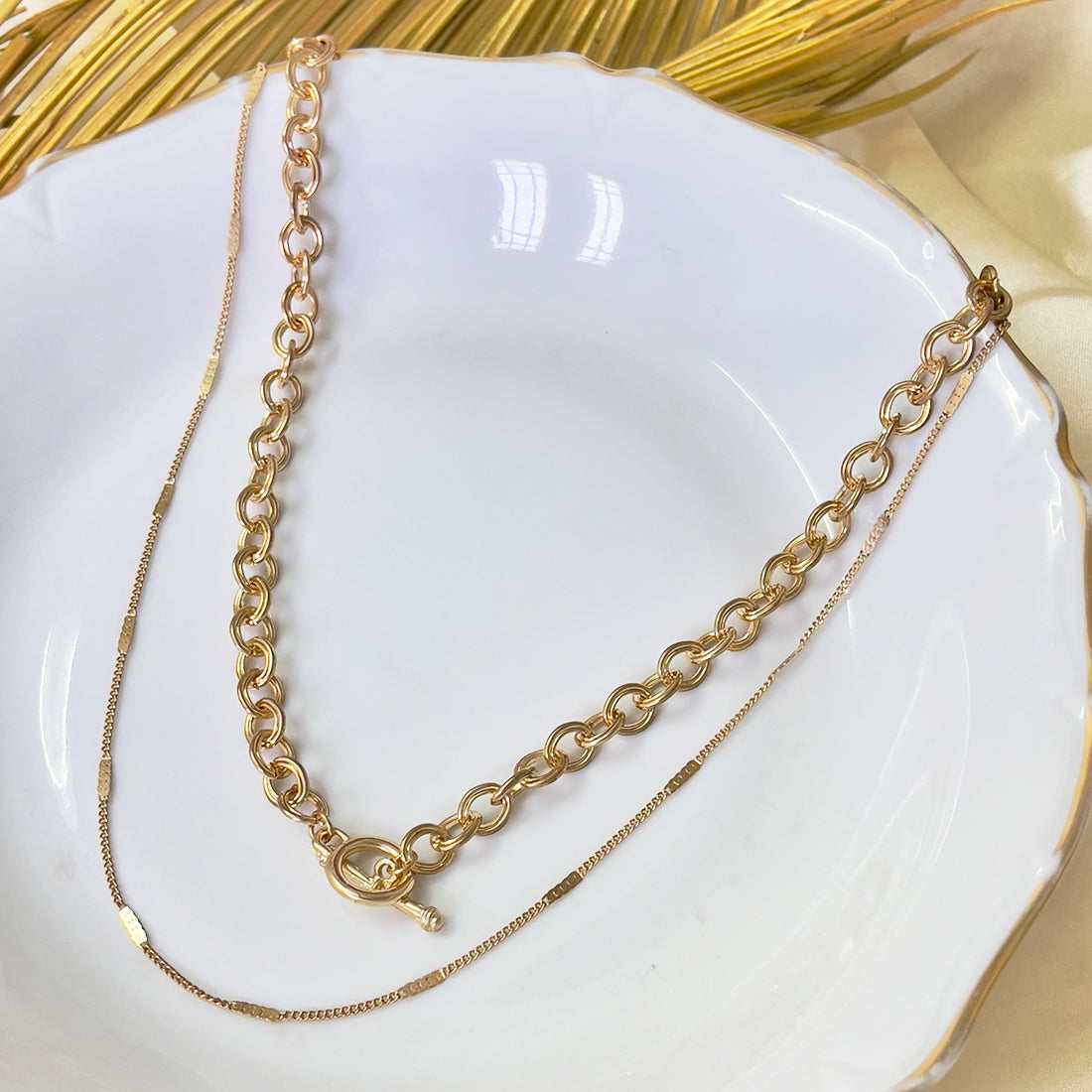 Chunky Bold Gold-Toned Chain Link Layered Necklace