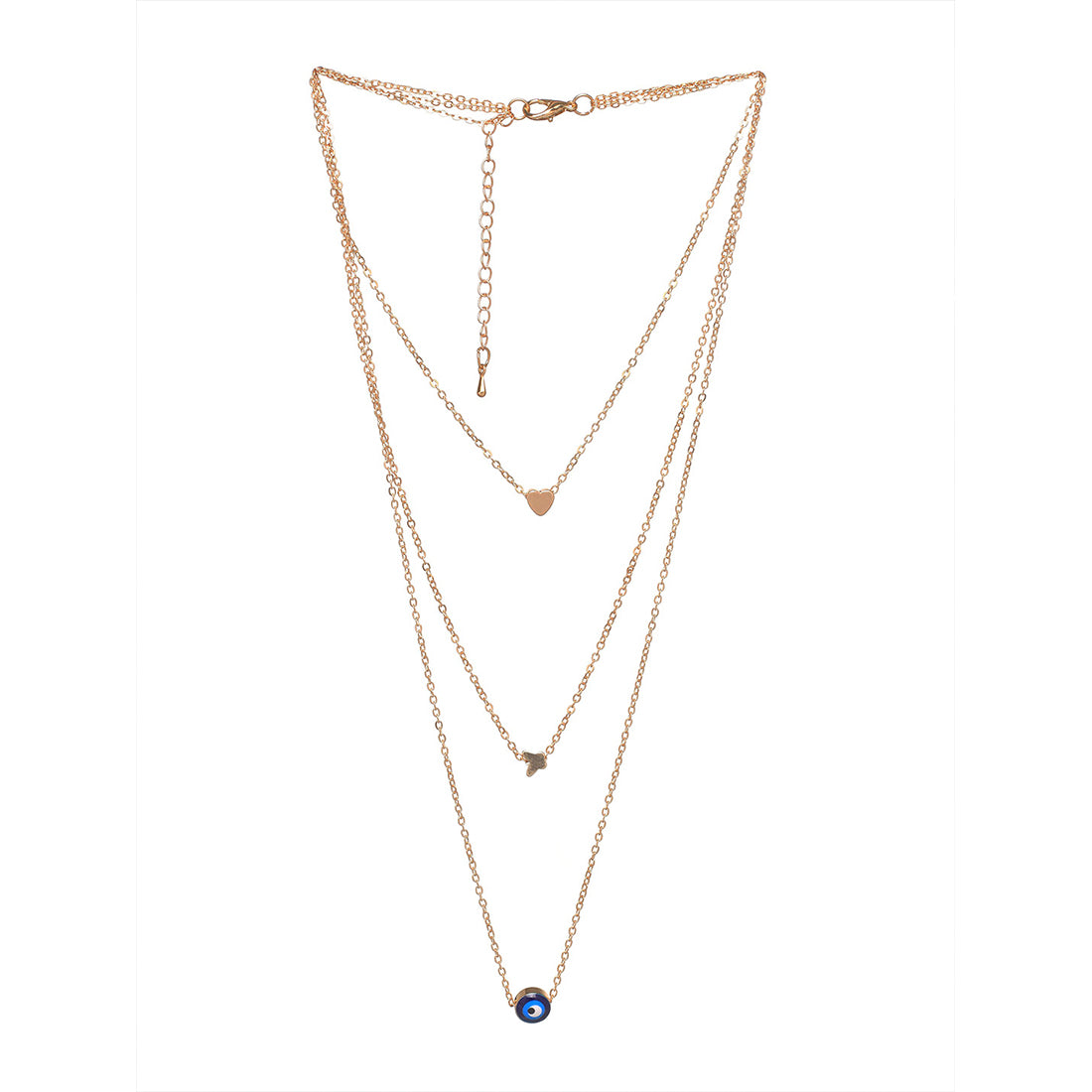 Trendy Triple Layer Gold Necklace - Evil Eye, Heart, Butterfly Pendants