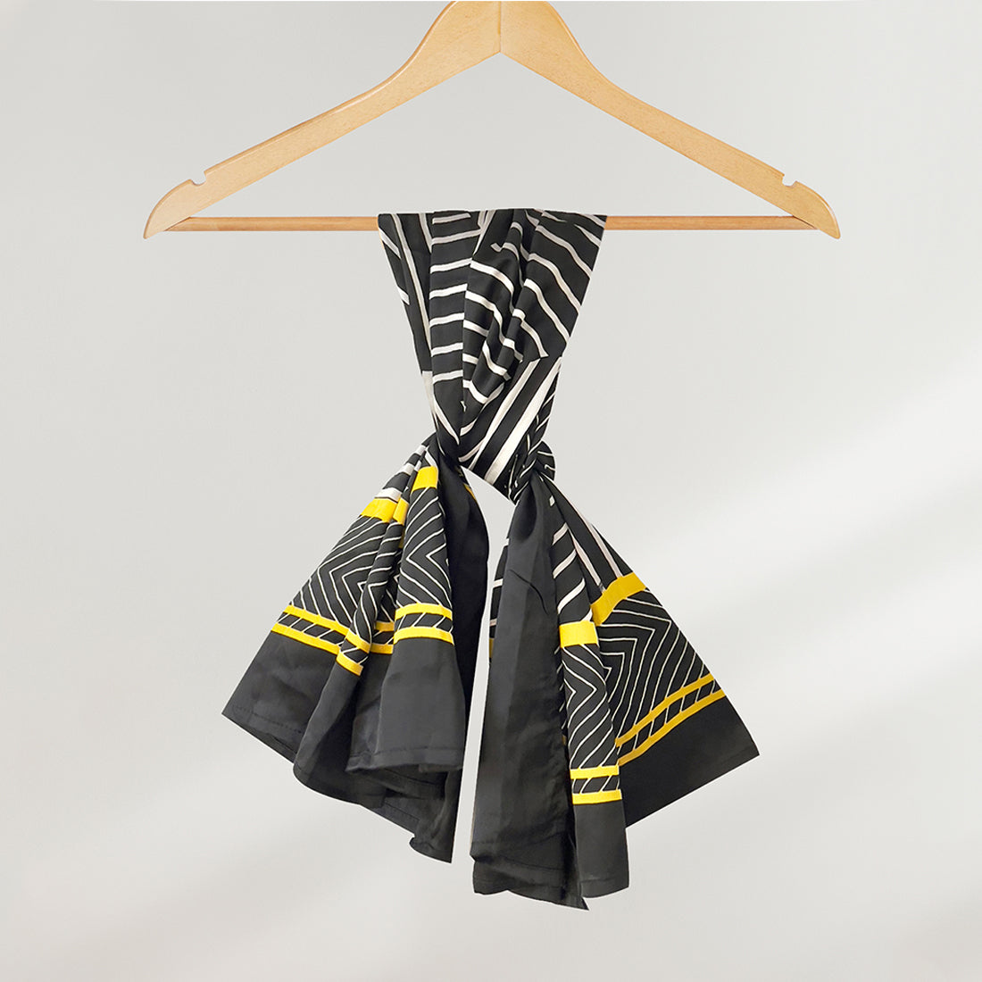 Black, Yellow & White Abstract Striped Satin Multipurpose Square Scarf