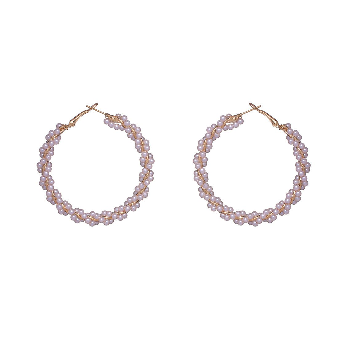 Oversized Pearl Studded Gold-Toned Circular Hoop Earrings