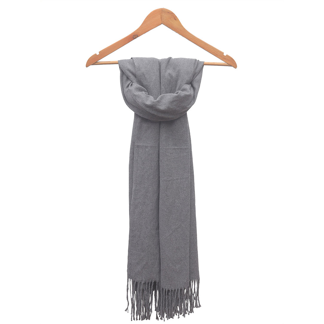 Ayesha Grey Acrylic Winter Scarf with Long Fringes - Special Cashmere-Like Feel