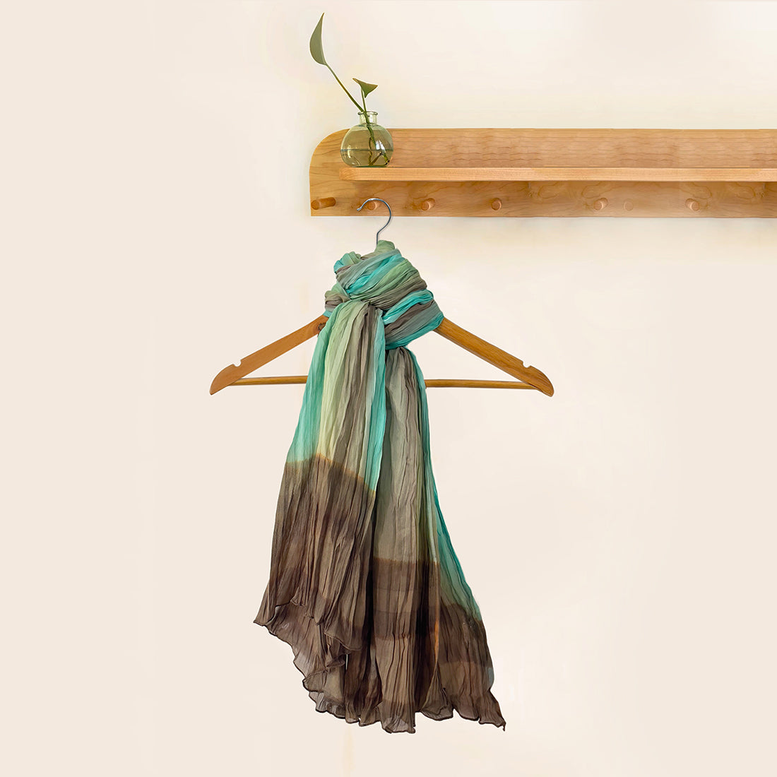 Green & Brown Abstract Ombre Pleated Polyester Scarf