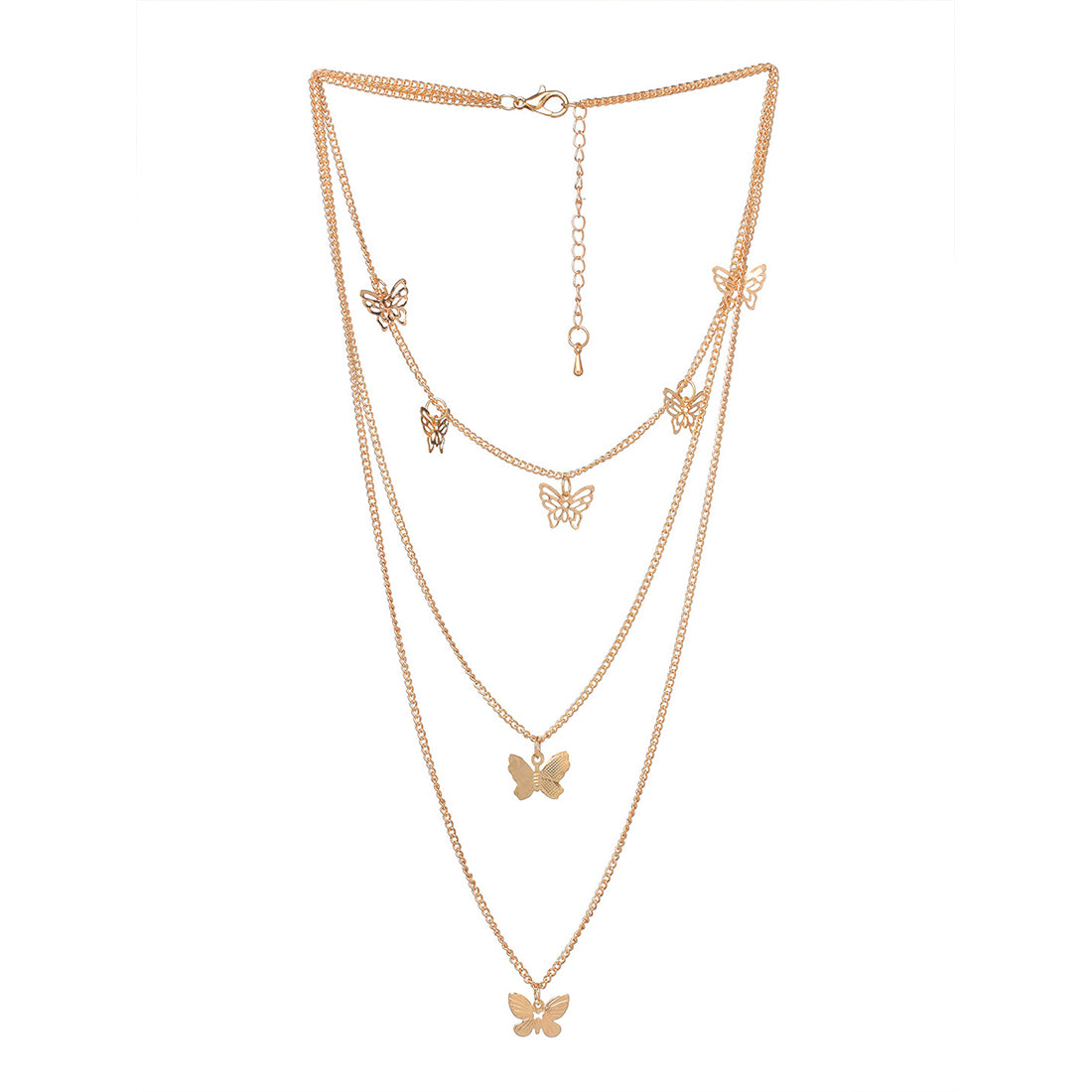 Triple Layer Gold Necklace - Multiple Flying Butterflies
