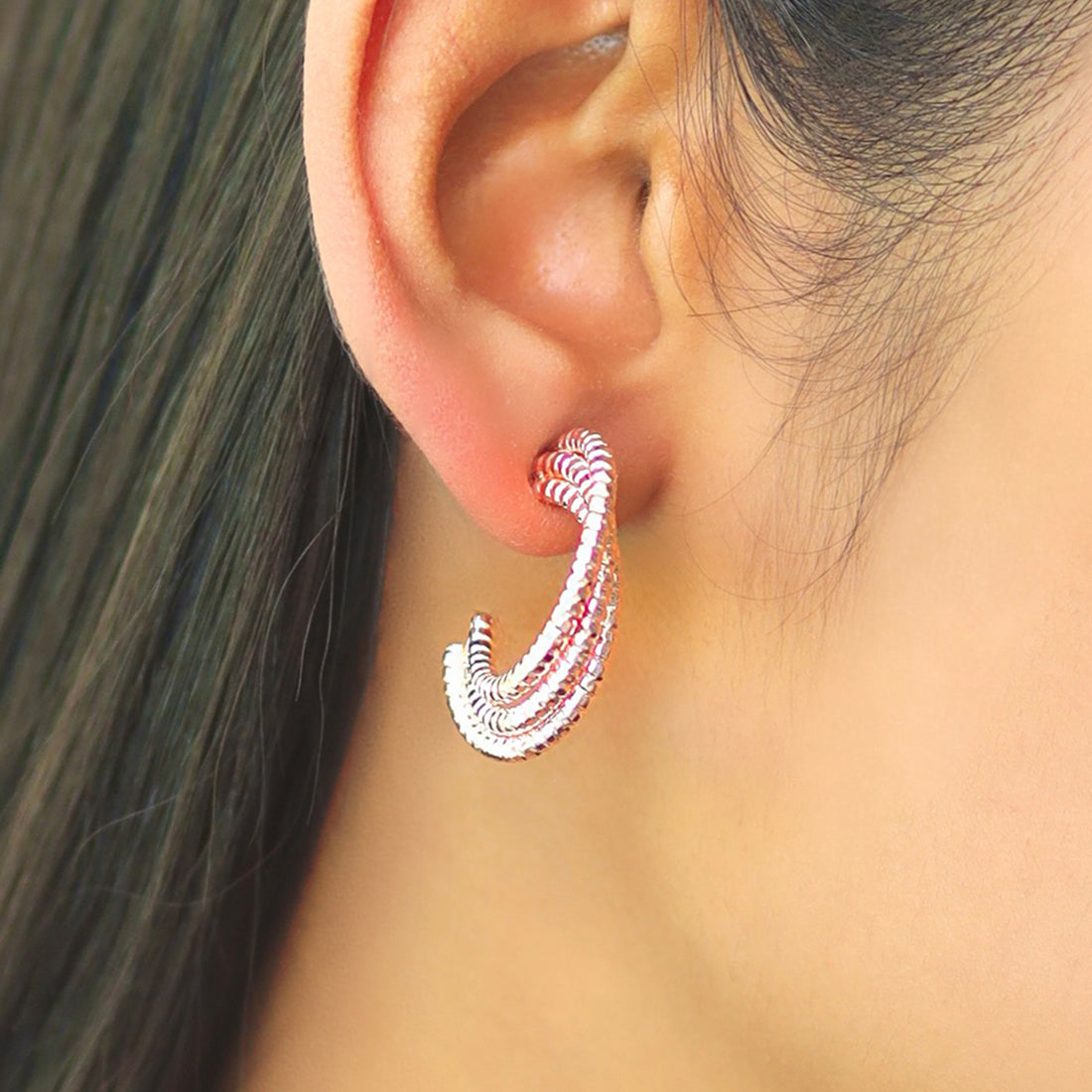 Set Of 2 Rose Gold & Silver Layered Open-Hoop Earrings