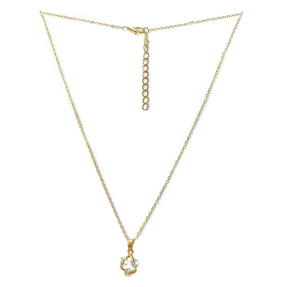 Triple Link Diamante Rhinestones Studded Gold-Toned Mini Pendant Necklace