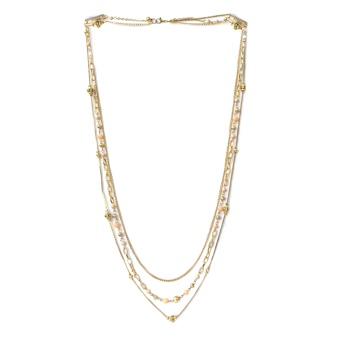 Beaded Gold-Toned Triple Layered Long Boho Necklace