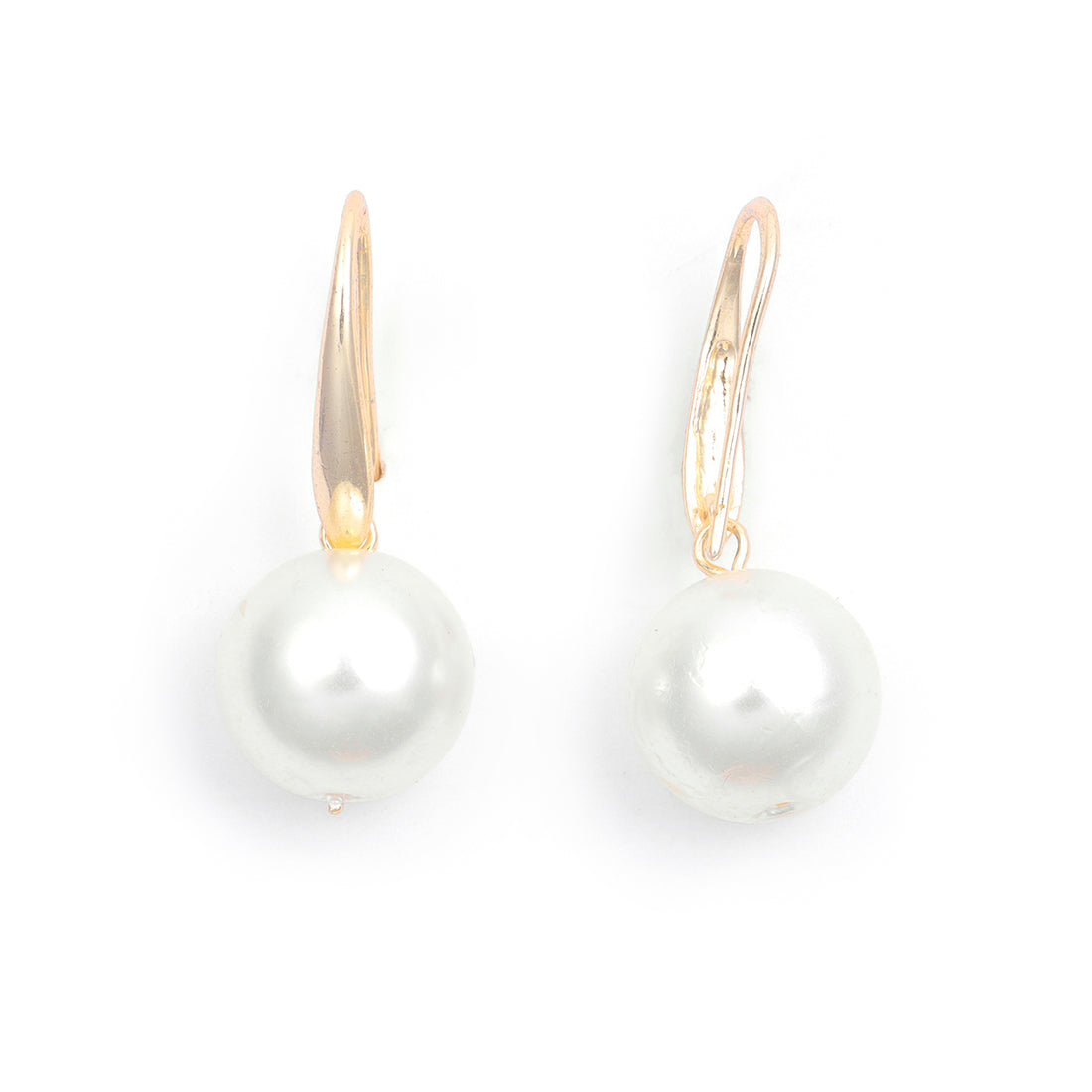 Minimalist Gold Earrings With A Prominent, Single Big Pearl.